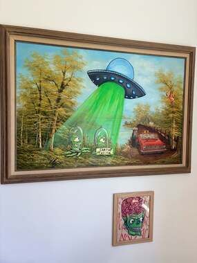 Large Framed Upcycled Thrift Store Painting Featuring Kang and Kodos Simpsons UF